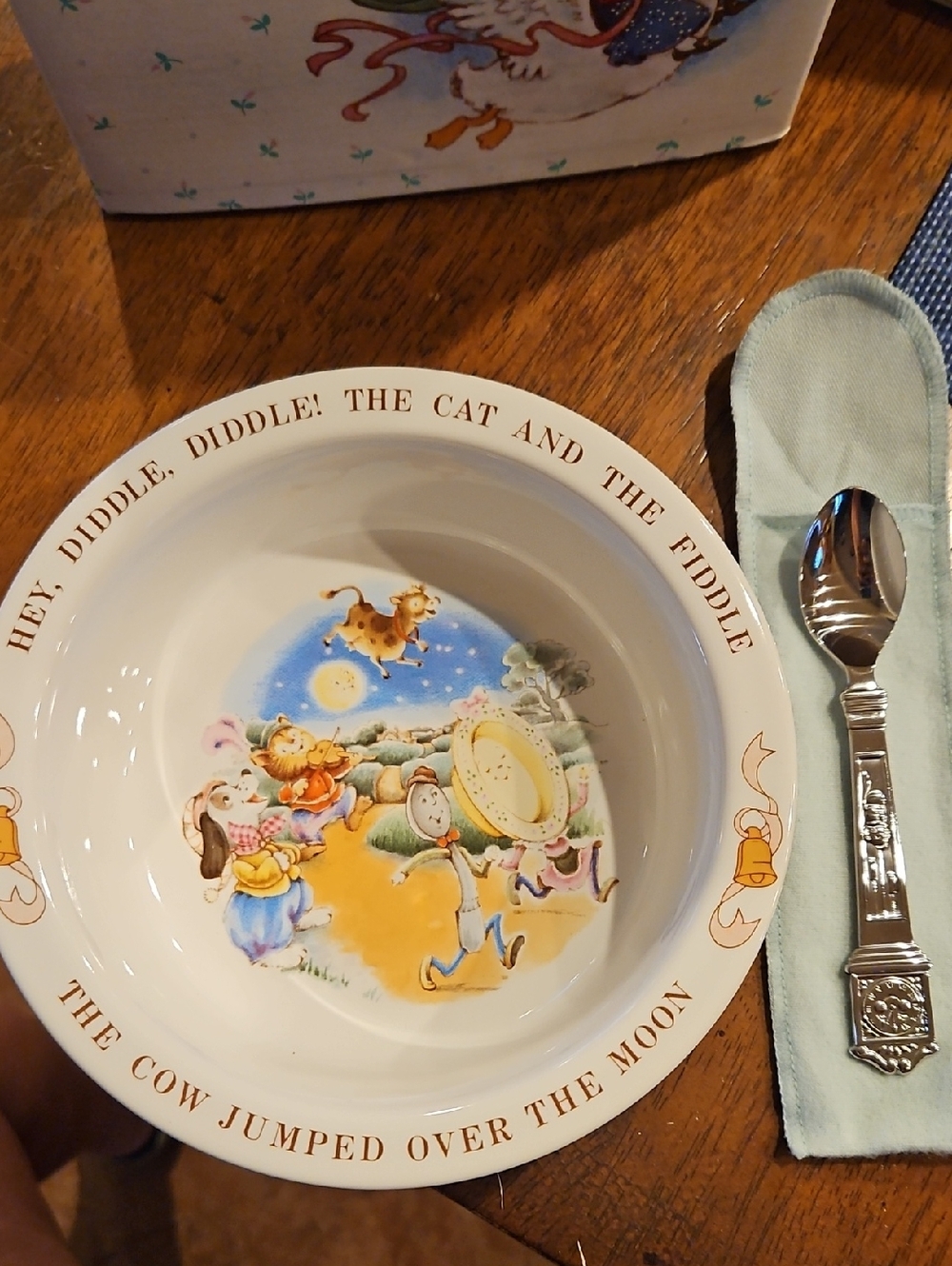 Avon 1984 Cream Children's Nursery Rhyme Ceramic Bowl with Colorful Illustration